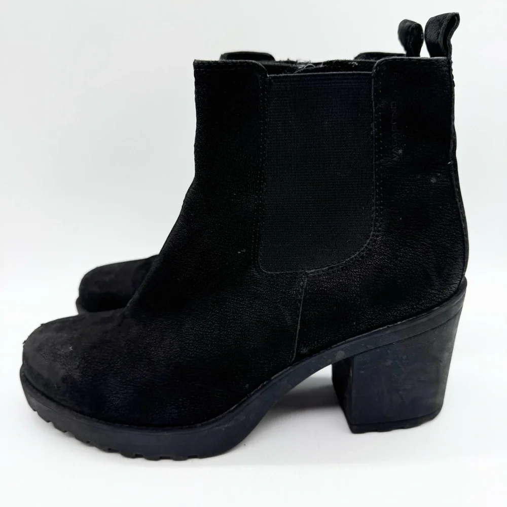 Vagabond Shoemakers Grace‎ Nubuck Chunky Chelsea Ankle Boots Black Sz 39 Minimal